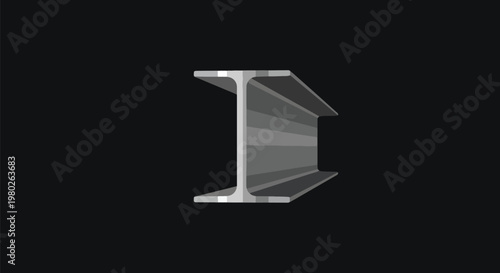 Steel I Beam Pixel Art Vector Illustration On Black Background