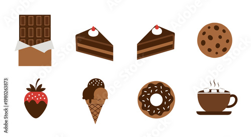 Assortment of Chocolate Desserts and Sweets Icons