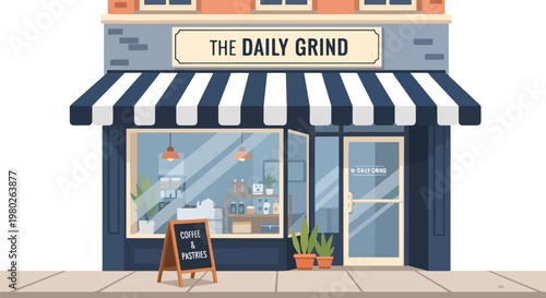 The Daily Grind Pixel Art Coffee Shop Isolated Object Vector Illustration