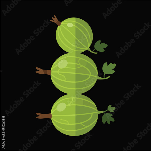 Three Stacked Green Gooseberries Flat Vector Isolated Object