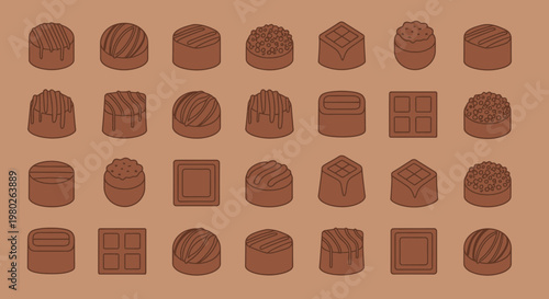 Assortment of Chocolate Candies on Brown Background