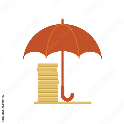 Terracotta Umbrella Shielding Gold Coins Finance Logo Vector
