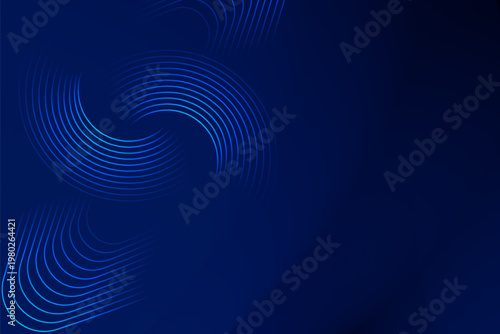 Dark blue neon abstract graphic background with glowing tech spiral lines