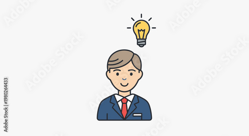 Businessman with Bright Idea Light Bulb Above Head - Innovation Concept