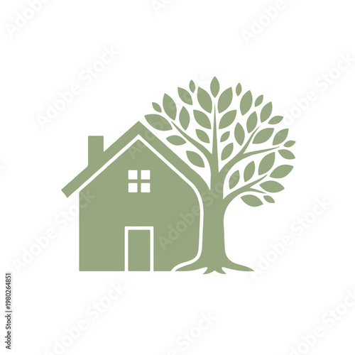 Sage Green House Tree Canopy Eco Housing Logo Vector