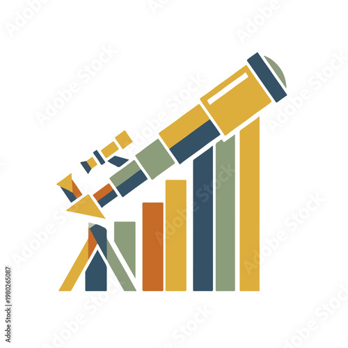 Mustard Yellow Telescope Upward Bar Chart Finance Logo Vector
