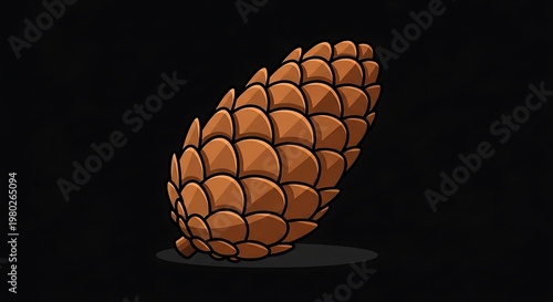 Detailed cartoon illustration of a brown pine cone against a dark, shadowy background