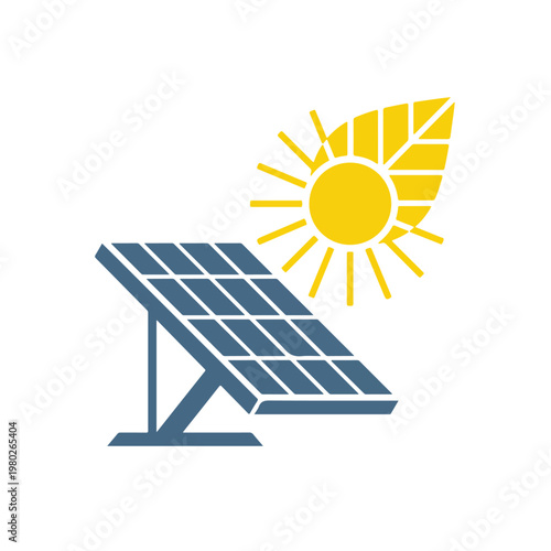 Slate Blue Solar Panel Yellow Leaf Sun Eco Logo Vector