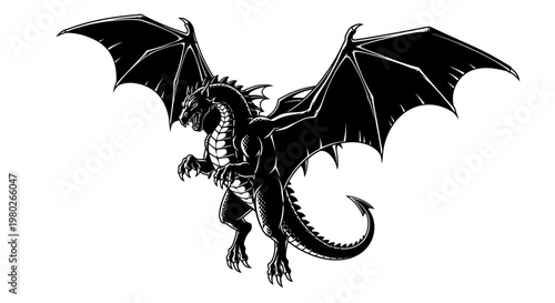 Black dragon with wings spread wide.