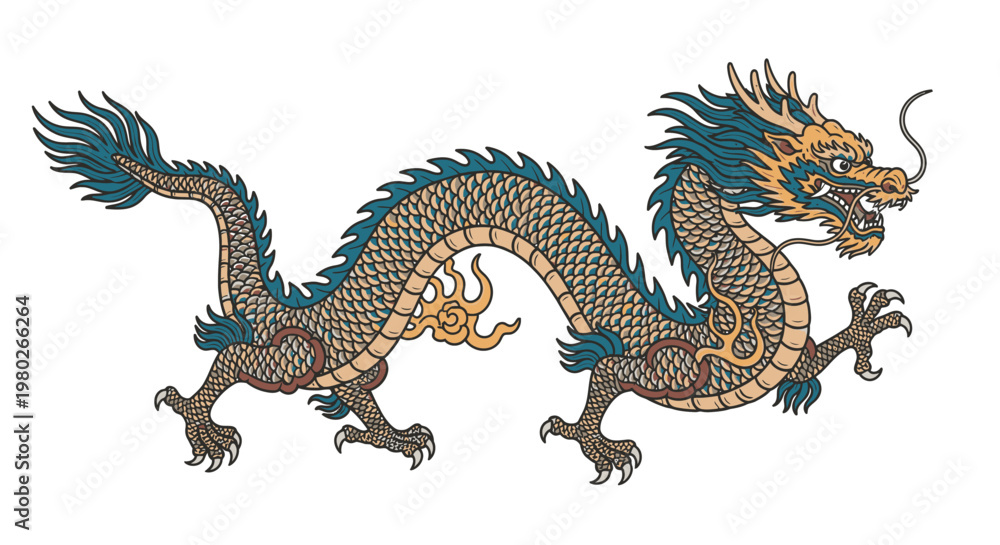 Fototapeta premium Chinese dragon mythical creature design.
