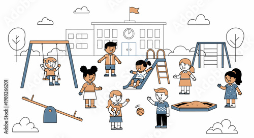 Children playing on school playground equipment.