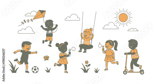 Children Playing Outside in Park.