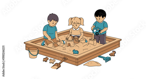 Children Playing with Dog Sandbox.