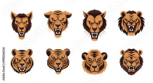 Collection of Angry Lion Heads.