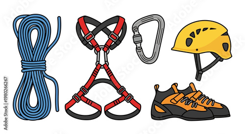 Climbing gear and equipment set.