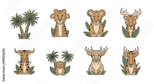 Collection of various wild animal heads.