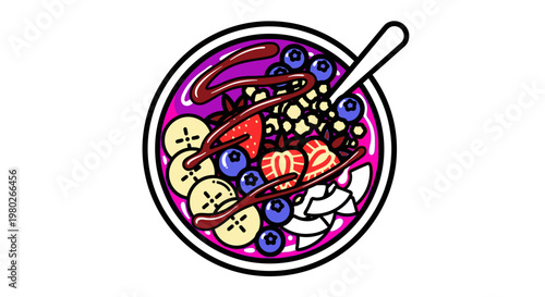 Colorful illustration of oatmeal bowl.