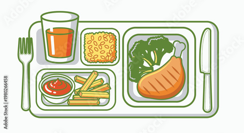 Colorful illustration of school meal.