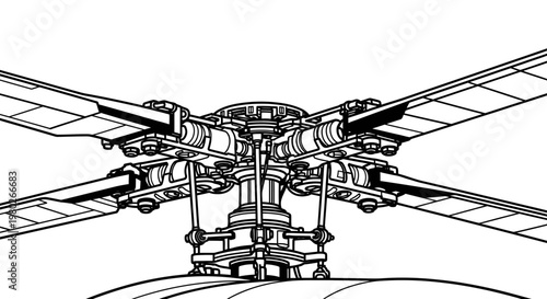 Detailed drawing of helicopter rotor system.