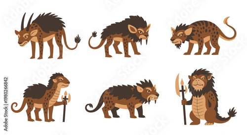 Fantasy creatures with animal features.