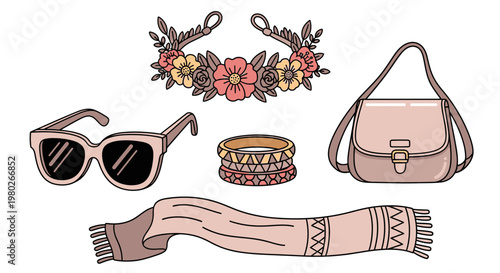 Fashion accessories on white background.