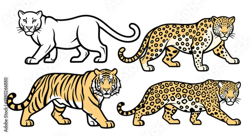 Four big cats walking side by side 1.