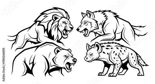 Four Fierce Wild Animals Roaring Together.