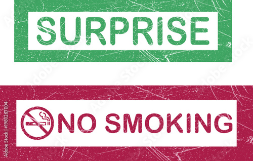 A colorful graphic with surprise and no smoking signs