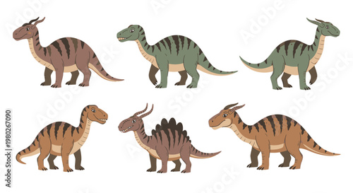 Group of toy dinosaurs standing together 3.