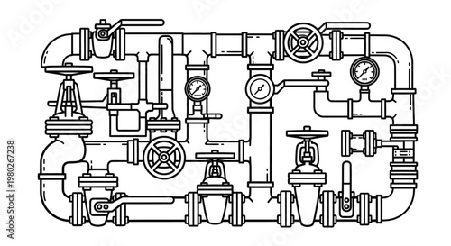 Industrial pipeline system with valves 1.