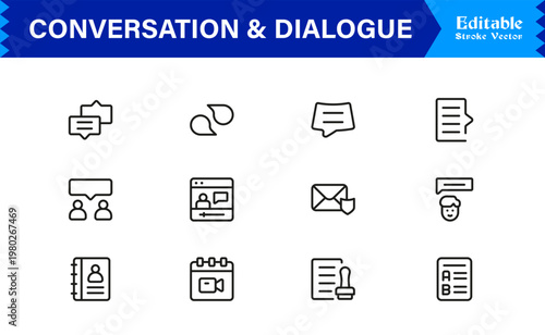 Conversation And Dialogue Line Icon Pack – Unique, Clean, Editable Design of Simple Line Art for Digital Interactions