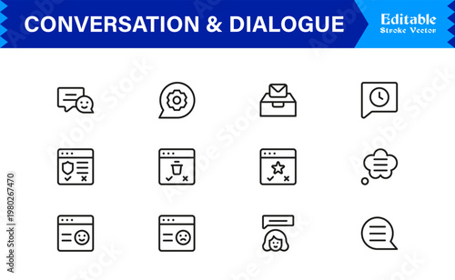 Conversation And Dialogue Line Icon Pack – Unique, Clean, Editable Design of Simple Line Art for Digital Interactions