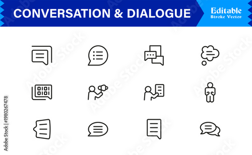 Conversation And Dialogue Line Icon Pack – Unique, Clean, Editable Design of Simple Line Art for Digital Interactions