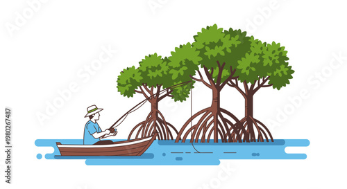 Man in a small fishing boat.