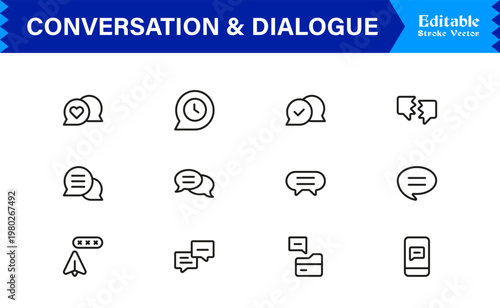 Conversation And Dialogue Line Icon Pack – Unique, Clean, Editable Design of Simple Line Art for Digital Interactions