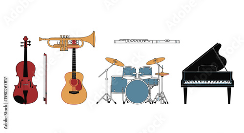 Musical Instruments on White Background 1.