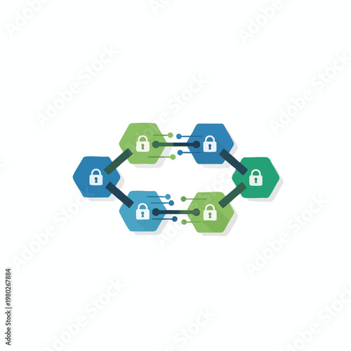 Secure Blockchain Network with Lock Icons Representing Data Security and Digital Technology