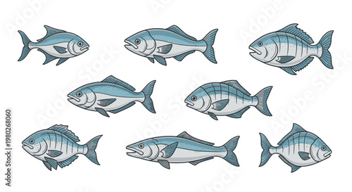 School of blue fish swimming together 4.