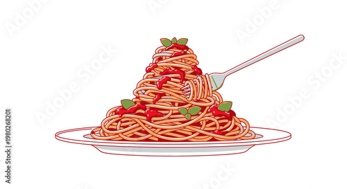 Spaghetti with tomato sauce on plate 1.