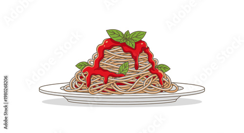 Spaghetti with Tomato Sauce on Plate.