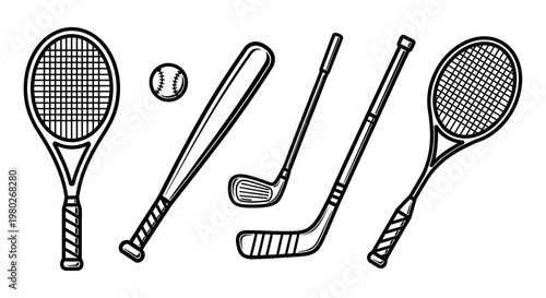 Tennis rackets baseball bat hockey sticks.