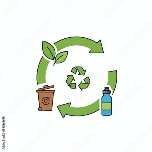 Eco Friendly Recycling Symbols with Waste Management Items