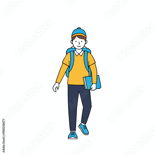 Young woman with backpack and book in casual outdoor setting