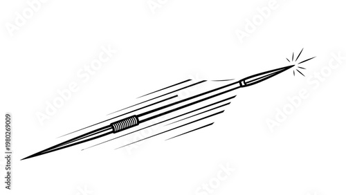 A black and white illustration of a speeding bullet with motion lines against a plain white background.