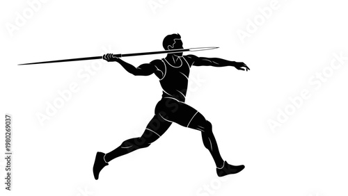 Black silhouette of a male athlete running and throwing a javelin in a dynamic pose against a plain white background.