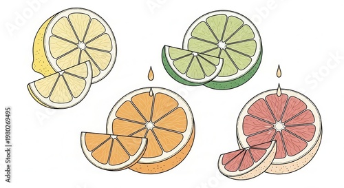Vibrant Citrus Fruit Slices: Lemon, Lime, Orange, Grapefruit - Fresh & Juicy