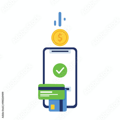 Digital Mobile Payment with Online Banking and Secure Transaction Illustration