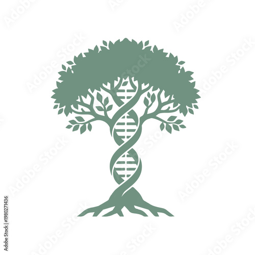 Slate Green DNA Helix Tree Biotech Logo Vector