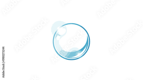 Close-up of a transparent blue soap bubble against a plain white background with a shallow focus effect.