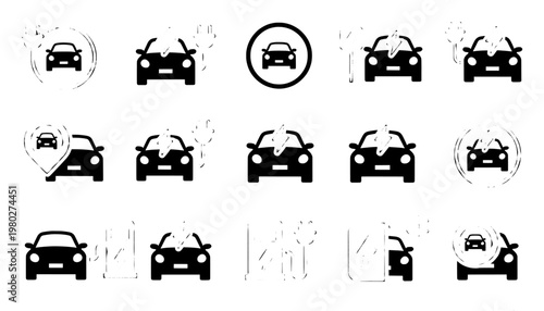 A collection of eco-friendly electric vehicle charging icons on a white background